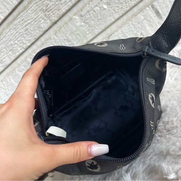 HUNTING WORLD Navy Blue Made in Italy Hobo Baguette Handbag Monogram - Picture 12 of 13